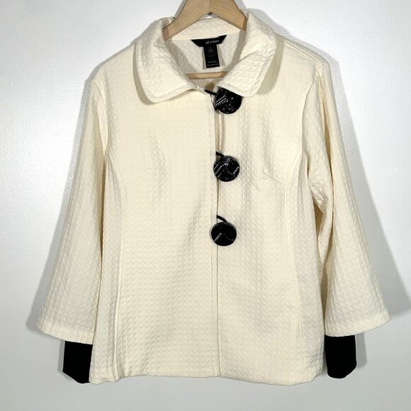 Ali Miles Jacket Size Large Big Buttons Ivory Textured Artsy Collared Classic - Picture 1 of 10